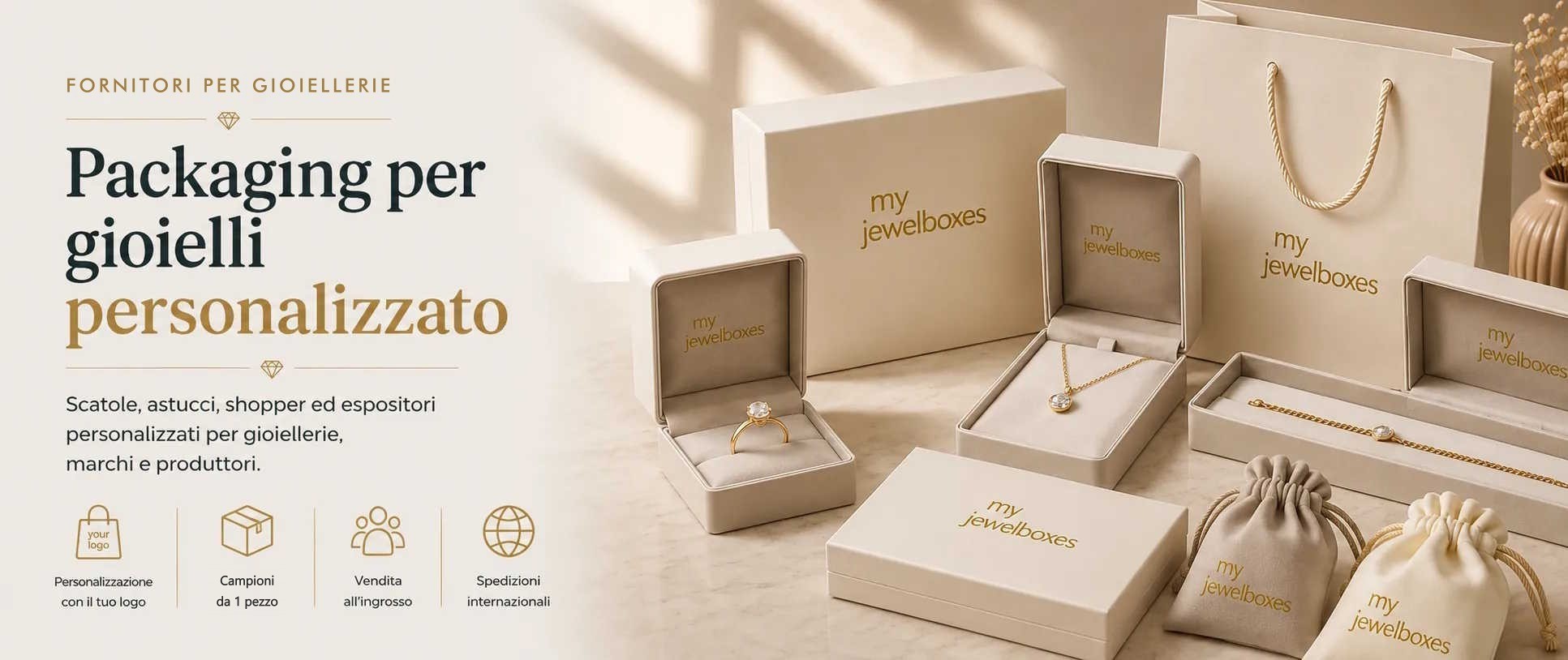 Packaging personalizzato per gioielleria con scatole, astucci, shopper ed espositori MyJewelBoxes